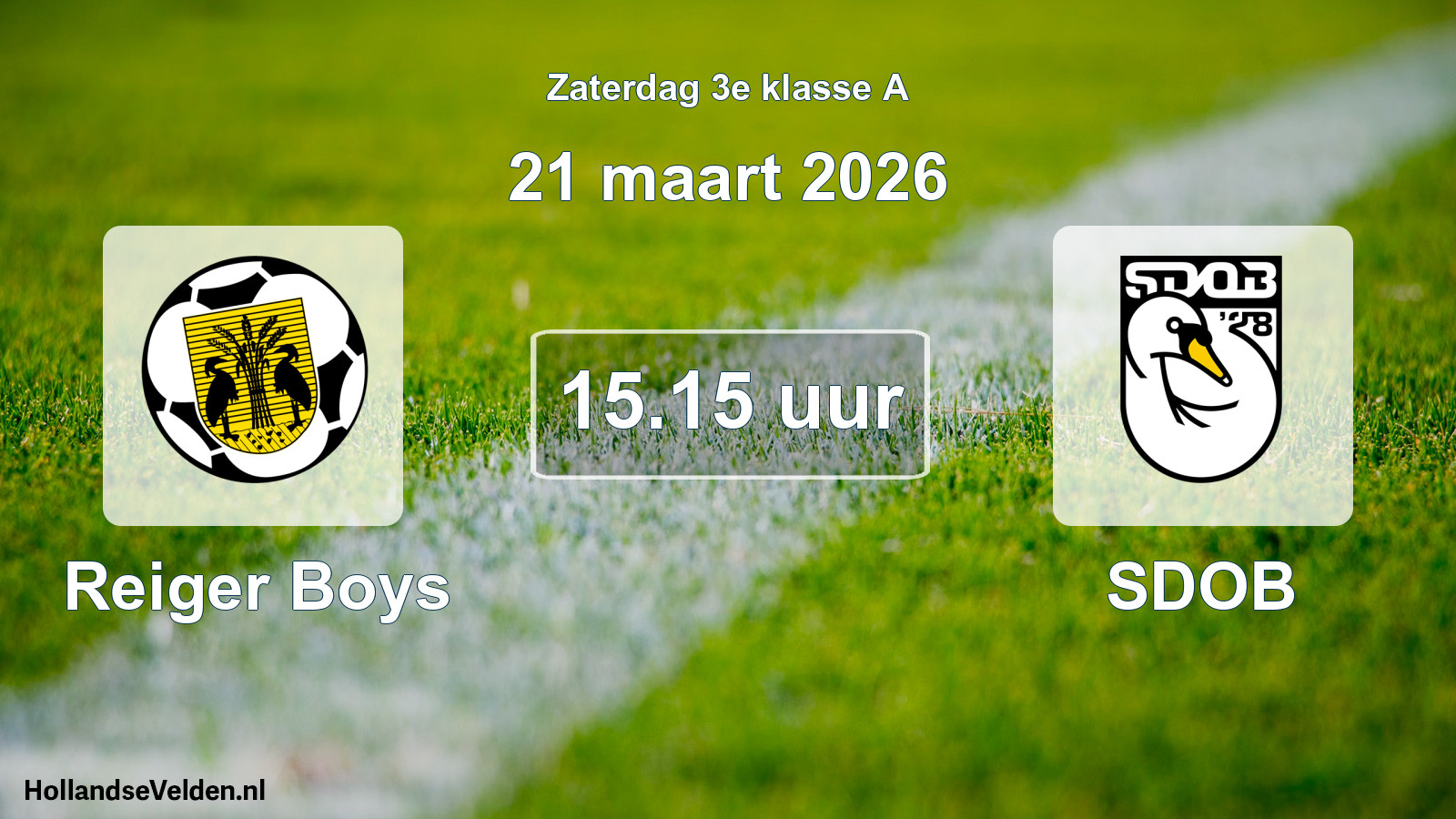 Geplande wedstrijd: Reiger Boys - SDOB (21 maart 2026)