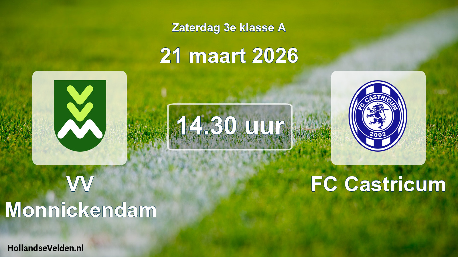 Geplande wedstrijd: VV Monnickendam - FC Castricum (21 maart 2026)
