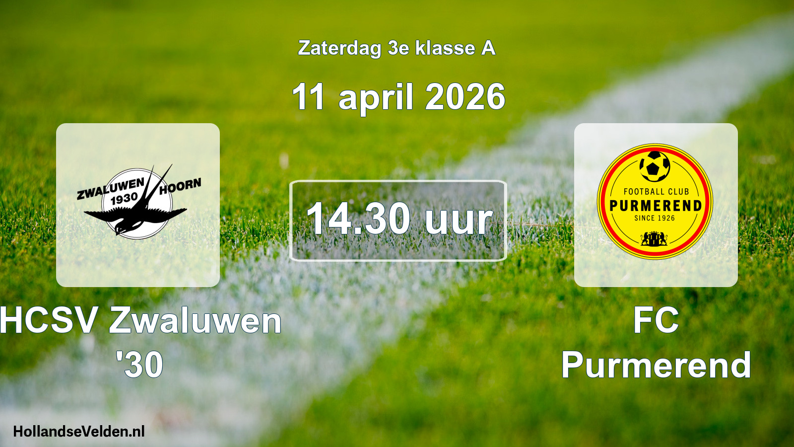 Geplande wedstrijd: HCSV Zwaluwen '30 - FC Purmerend (11 april 2026)