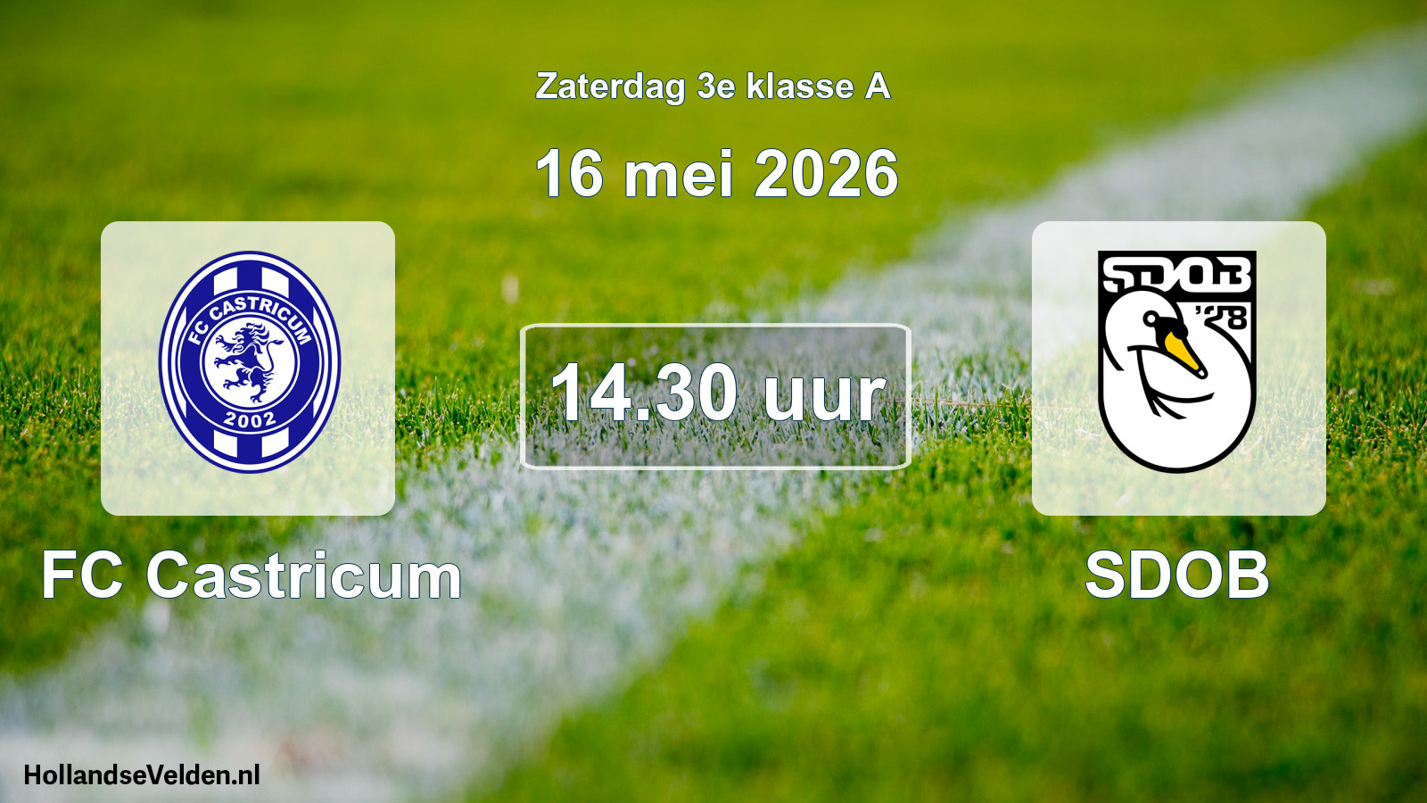Geplande wedstrijd: FC Castricum - SDOB (16 mei 2026)