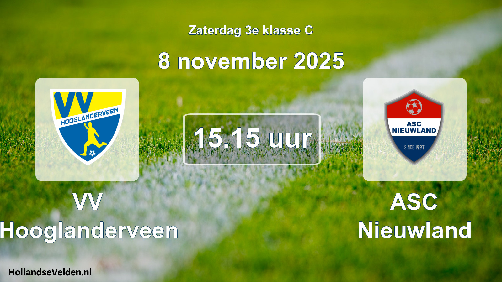 Geplande wedstrijd: VV Hooglanderveen - ASC Nieuwland (8 november 2025)