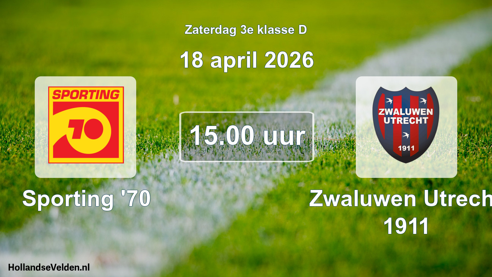 Geplande wedstrijd: Sporting '70 - Zwaluwen Utrecht 1911 (18 april 2026)