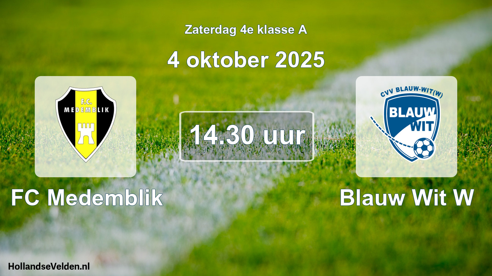 Geplande wedstrijd: FC Medemblik - Blauw Wit W (4 oktober 2025)
