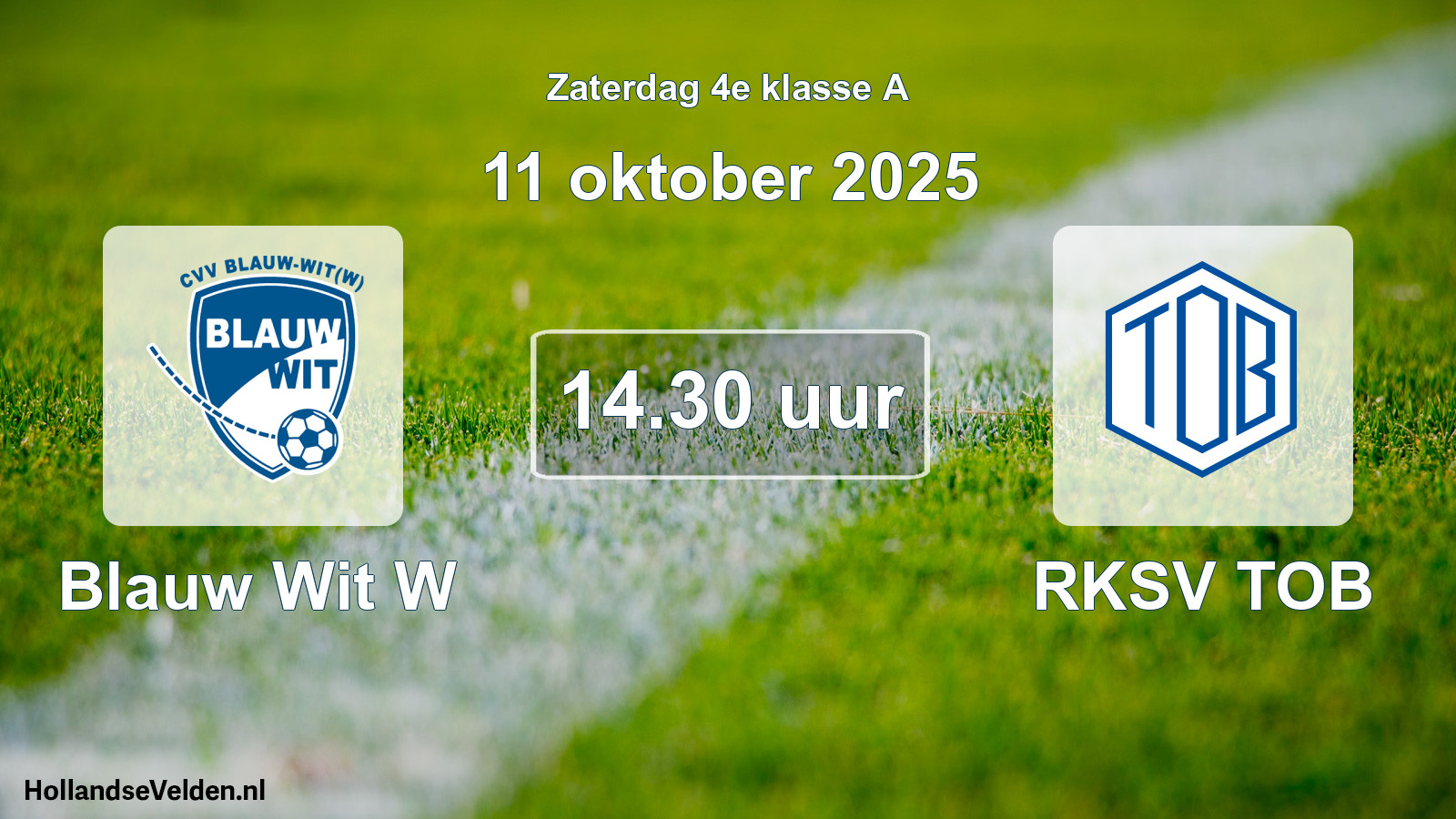 Scheduled Match: Blauw Wit W - RKSV TOB (11 October 2025)