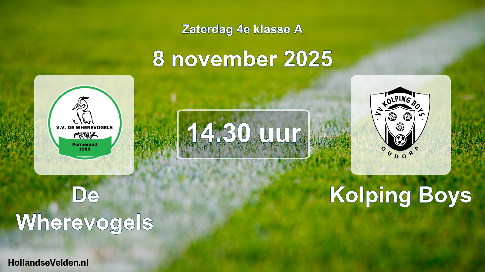 Geplande wedstrijd: De Wherevogels - Kolping Boys (8 november 2025)
