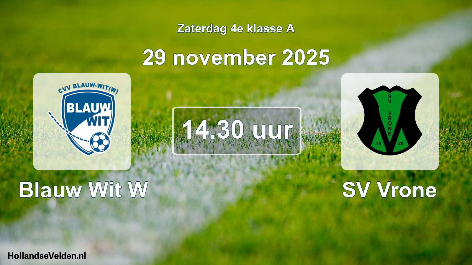 Scheduled Match: Blauw Wit W - SV Vrone (29 November 2025)