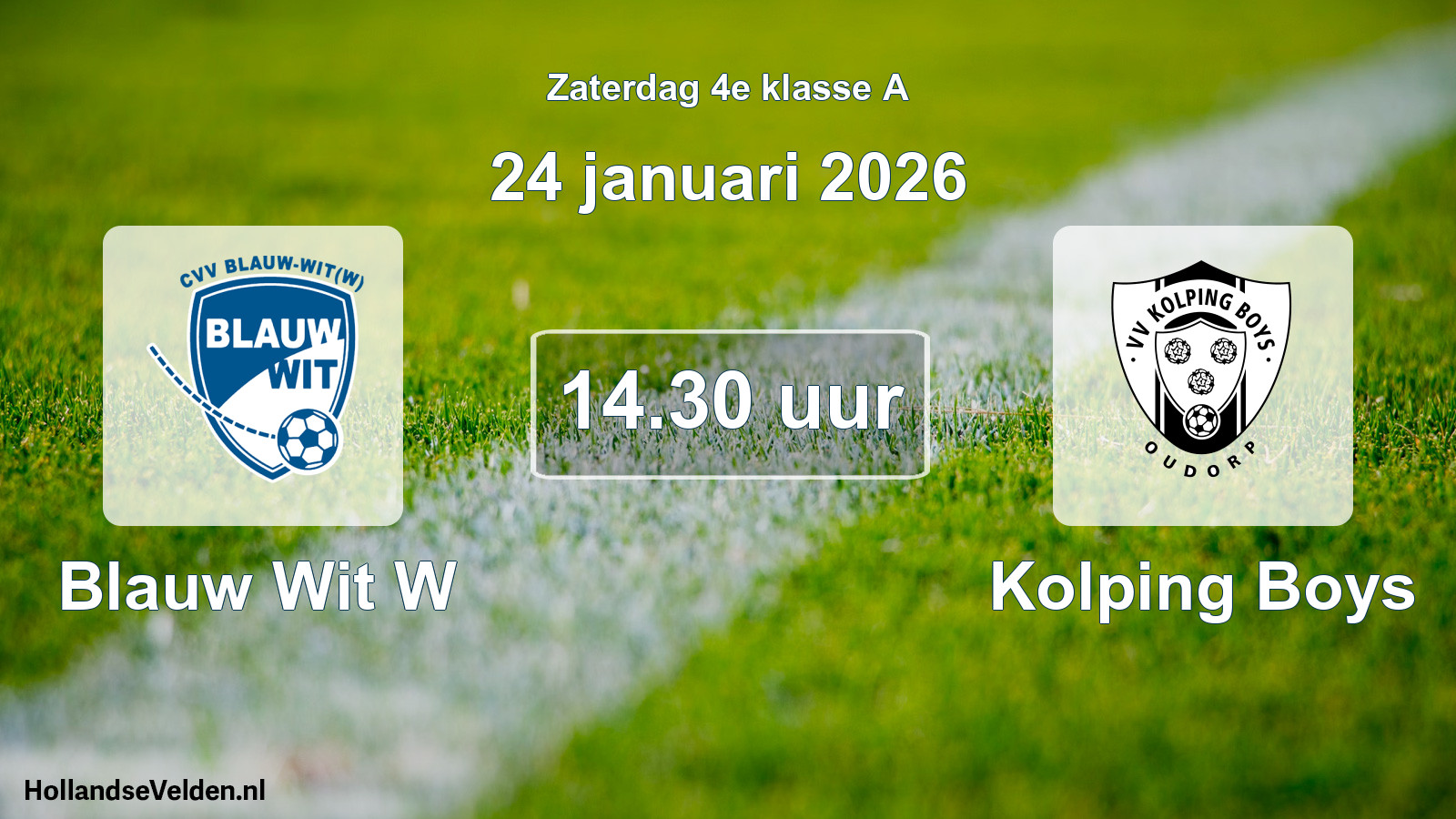 Geplande wedstrijd: Blauw Wit W - Kolping Boys (24 januari 2026)