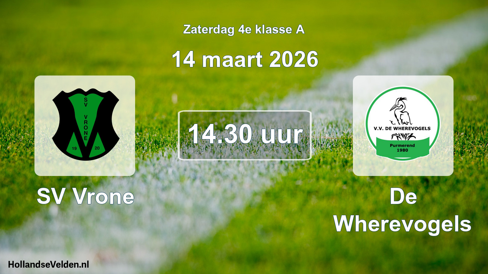 Geplande wedstrijd: SV Vrone - De Wherevogels (14 maart 2026)