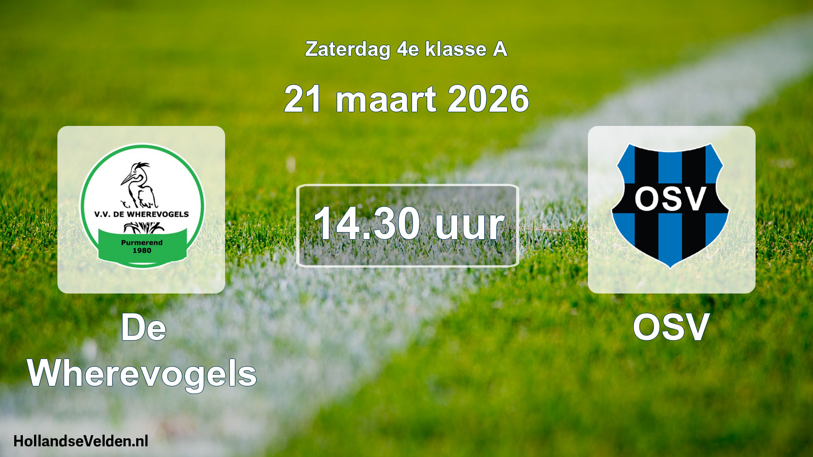 Geplande wedstrijd: De Wherevogels - OSV (21 maart 2026)