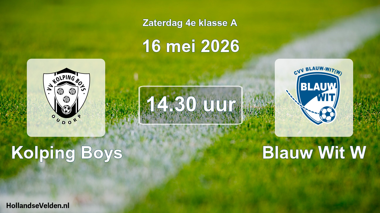 Geplande wedstrijd: Kolping Boys - Blauw Wit W (16 mei 2026)