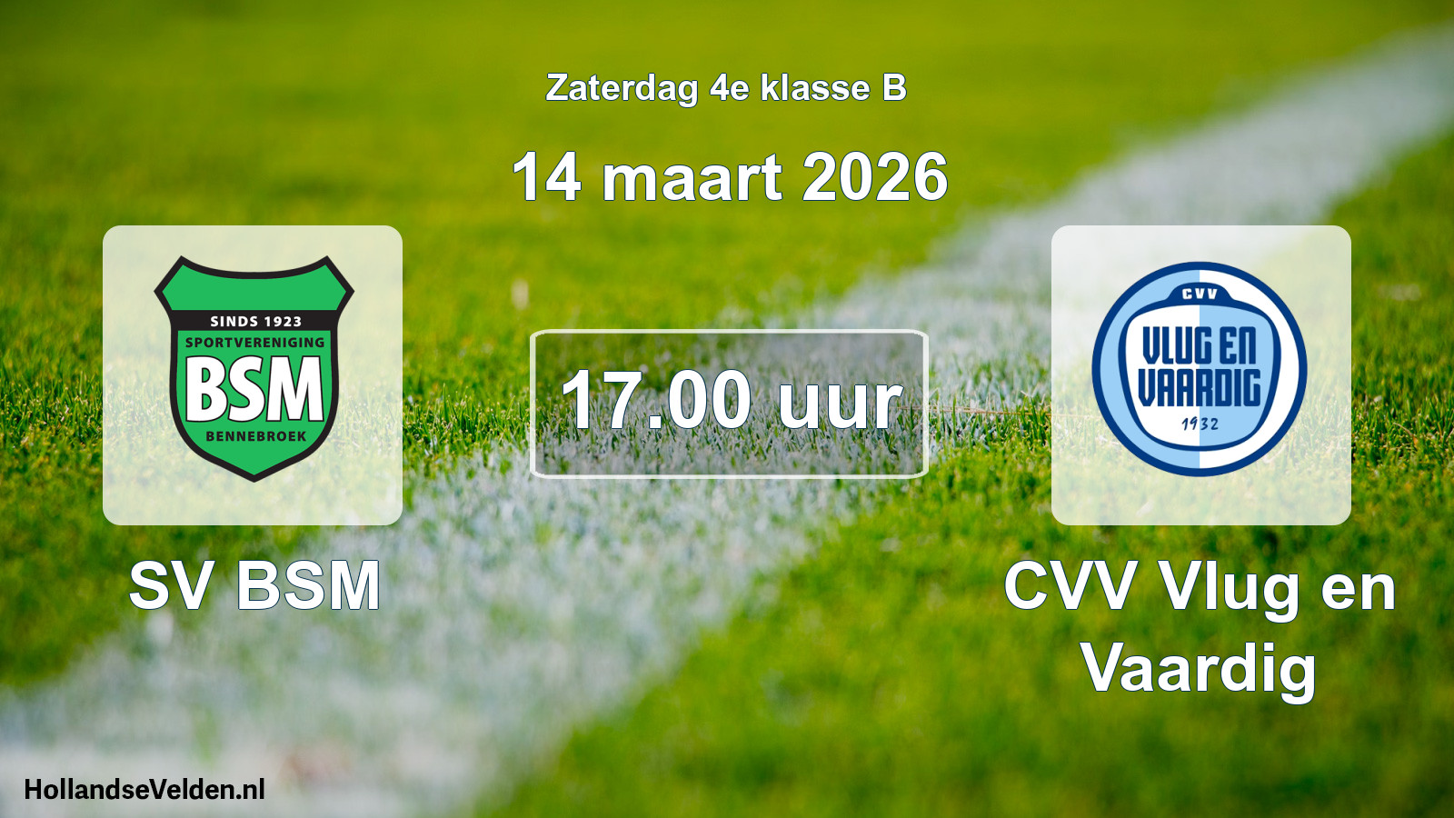 Geplande wedstrijd: SV BSM - CVV Vlug en Vaardig (14 maart 2026)