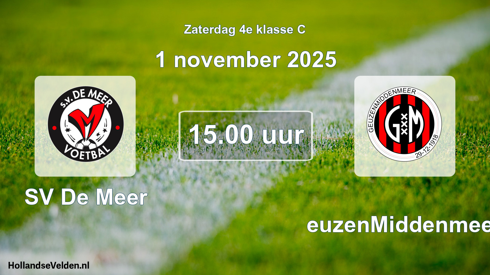 Scheduled Match: SV De Meer - GeuzenMiddenmeer (1 November 2025)