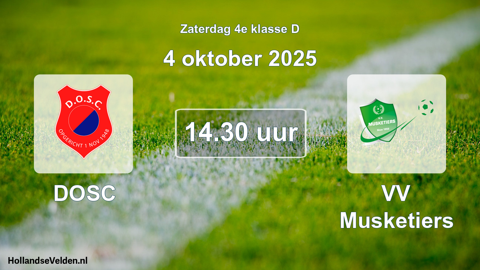 Geplande wedstrijd: DOSC - VV Musketiers (4 oktober 2025)