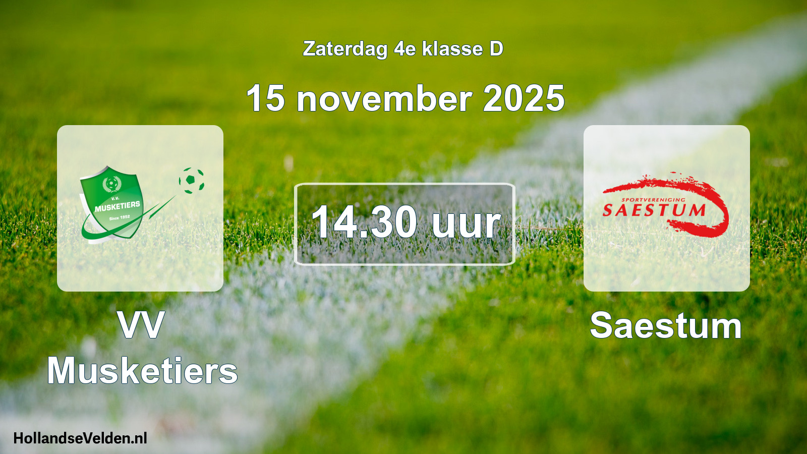 Geplande wedstrijd: VV Musketiers - Saestum (15 november 2025)