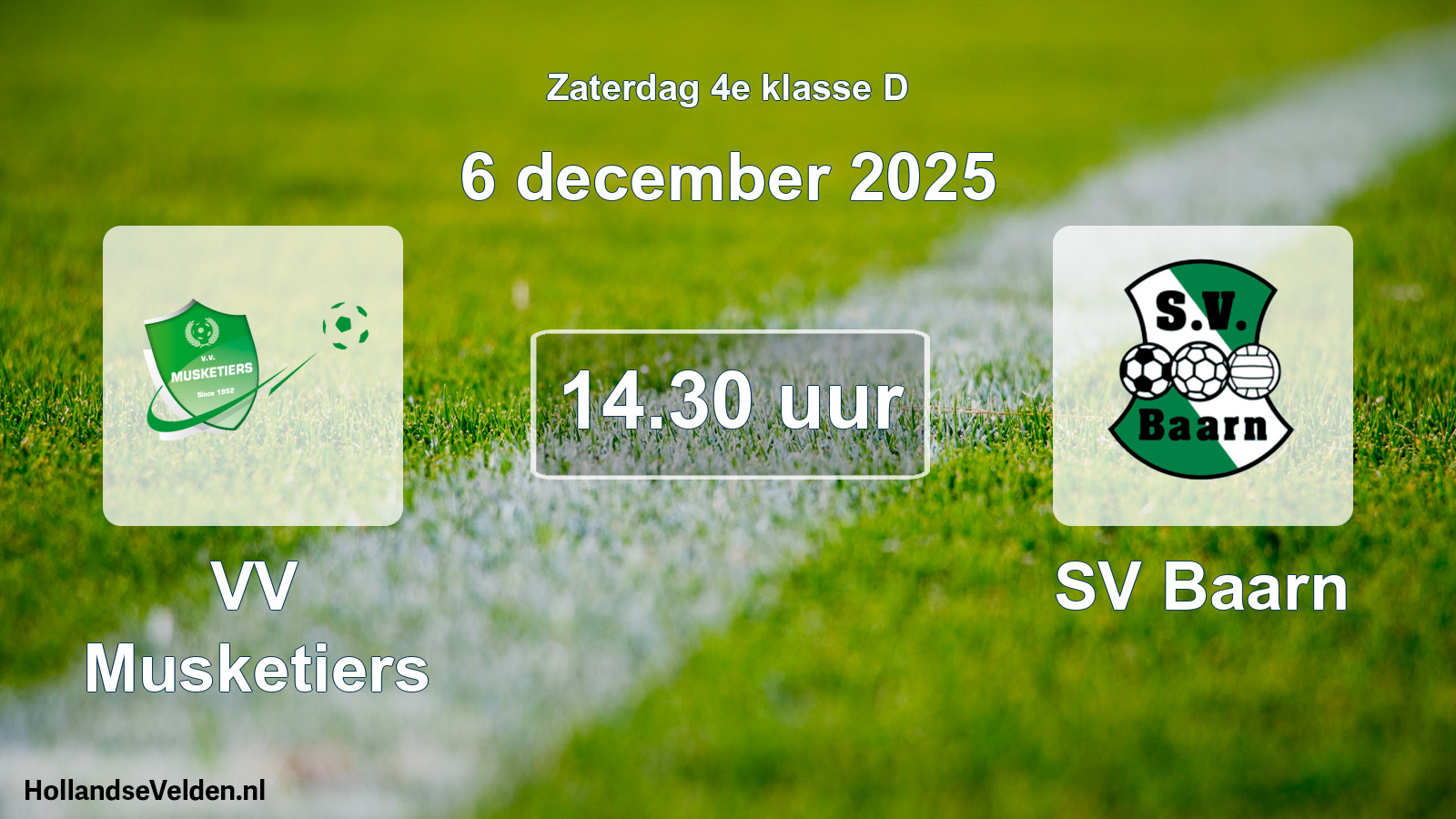 Geplande wedstrijd: VV Musketiers - SV Baarn (6 december 2025)