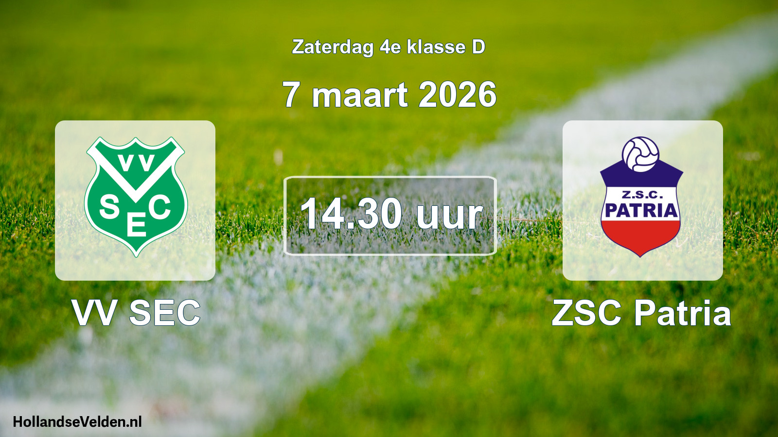 Geplande wedstrijd: VV SEC - ZSC Patria (7 maart 2026)