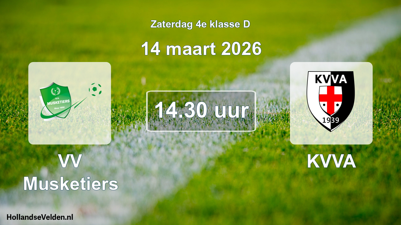 Geplande wedstrijd: VV Musketiers - KVVA (14 maart 2026)