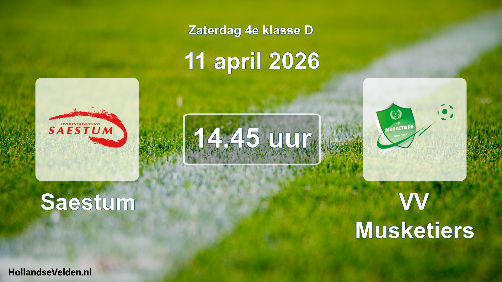 Geplande wedstrijd: Saestum - VV Musketiers (11 april 2026)