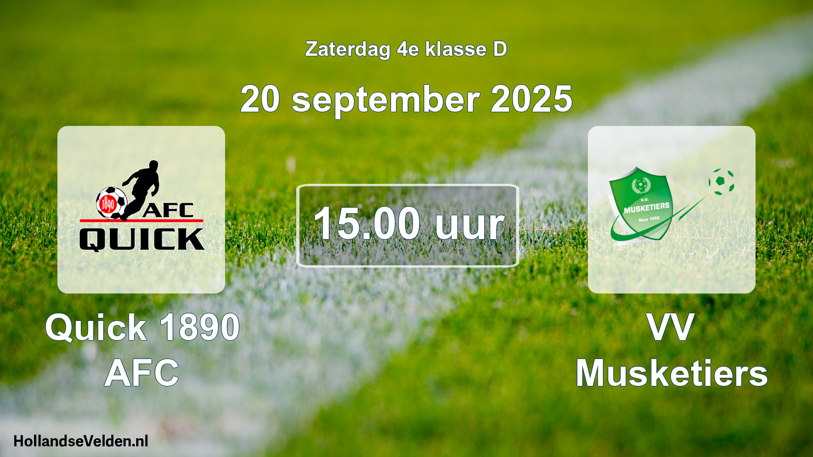 Geplande wedstrijd: Quick 1890 AFC - VV Musketiers (20 september 2025)
