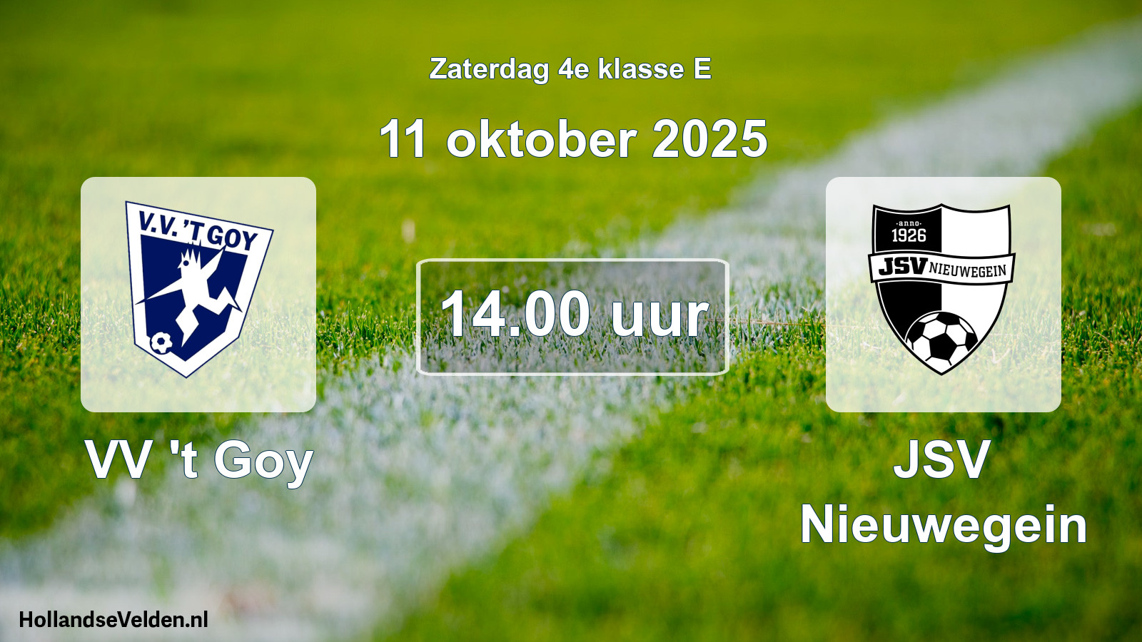 Geplande wedstrijd: VV 't Goy - JSV Nieuwegein (11 oktober 2025)