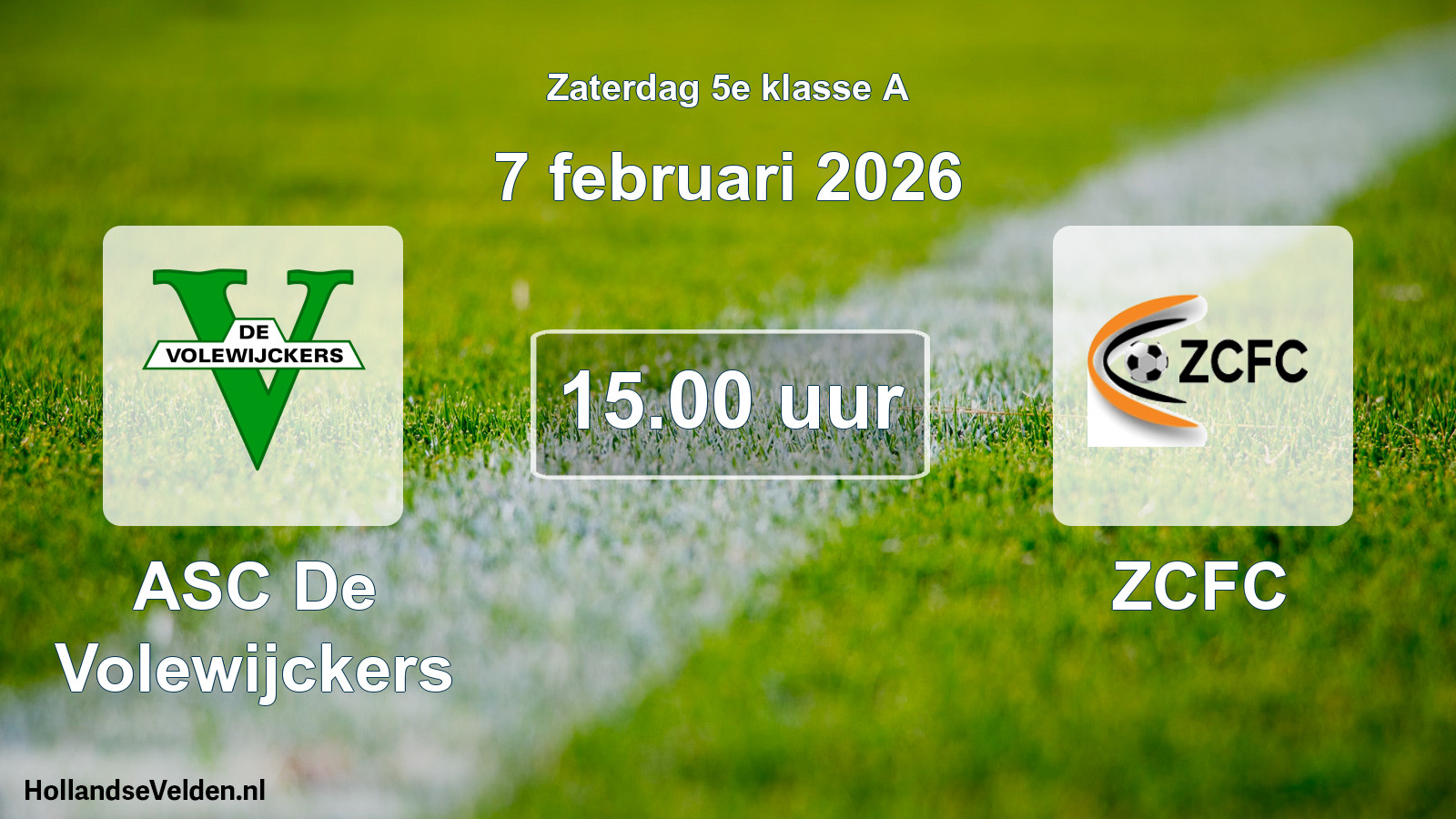 Geplande wedstrijd: ASC De Volewijckers - ZCFC (7 februari 2026)