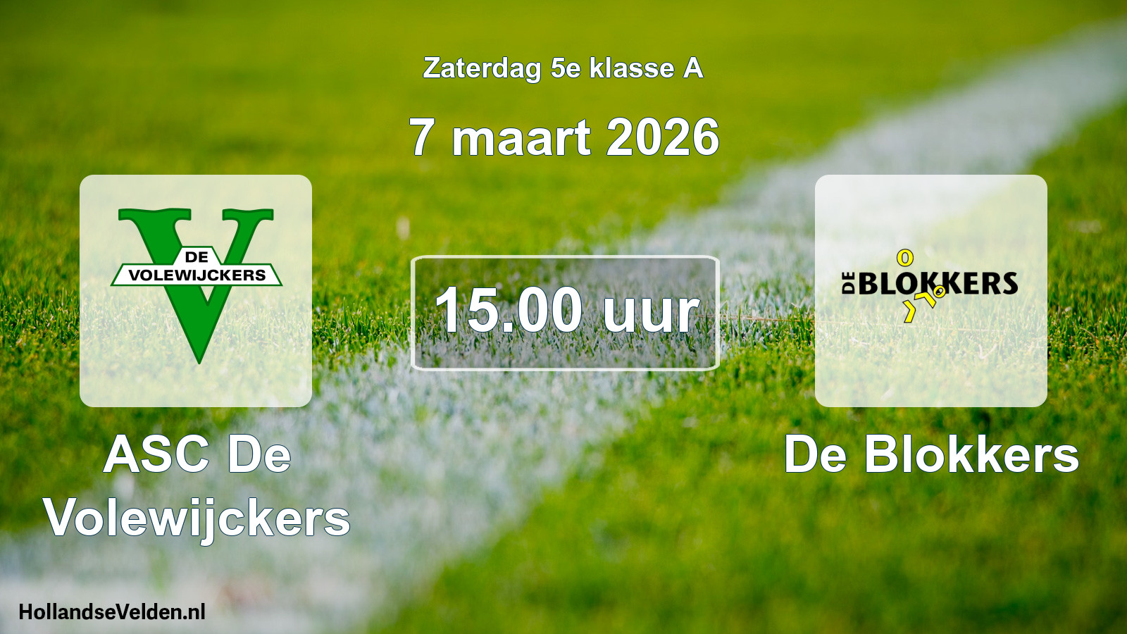 Geplande wedstrijd: ASC De Volewijckers - De Blokkers (7 maart 2026)