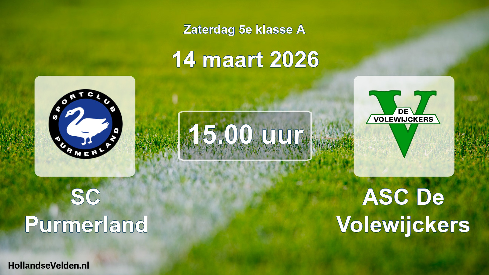 Geplande wedstrijd: SC Purmerland - ASC De Volewijckers (14 maart 2026)