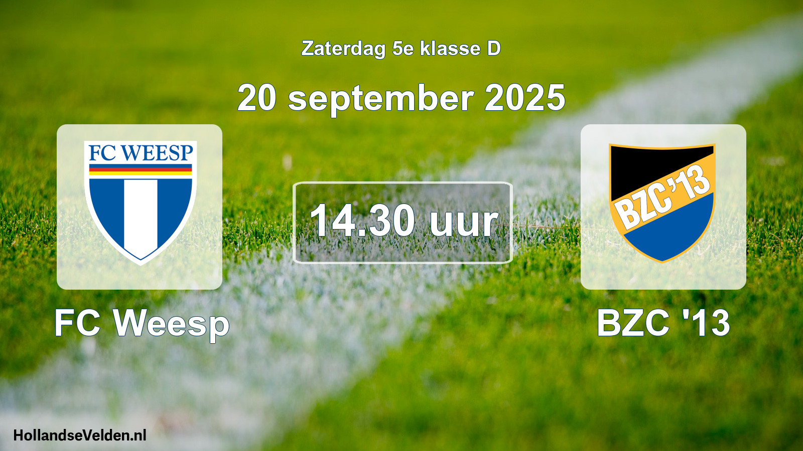 Geplande wedstrijd: FC Weesp - BZC '13 (20 september 2025)