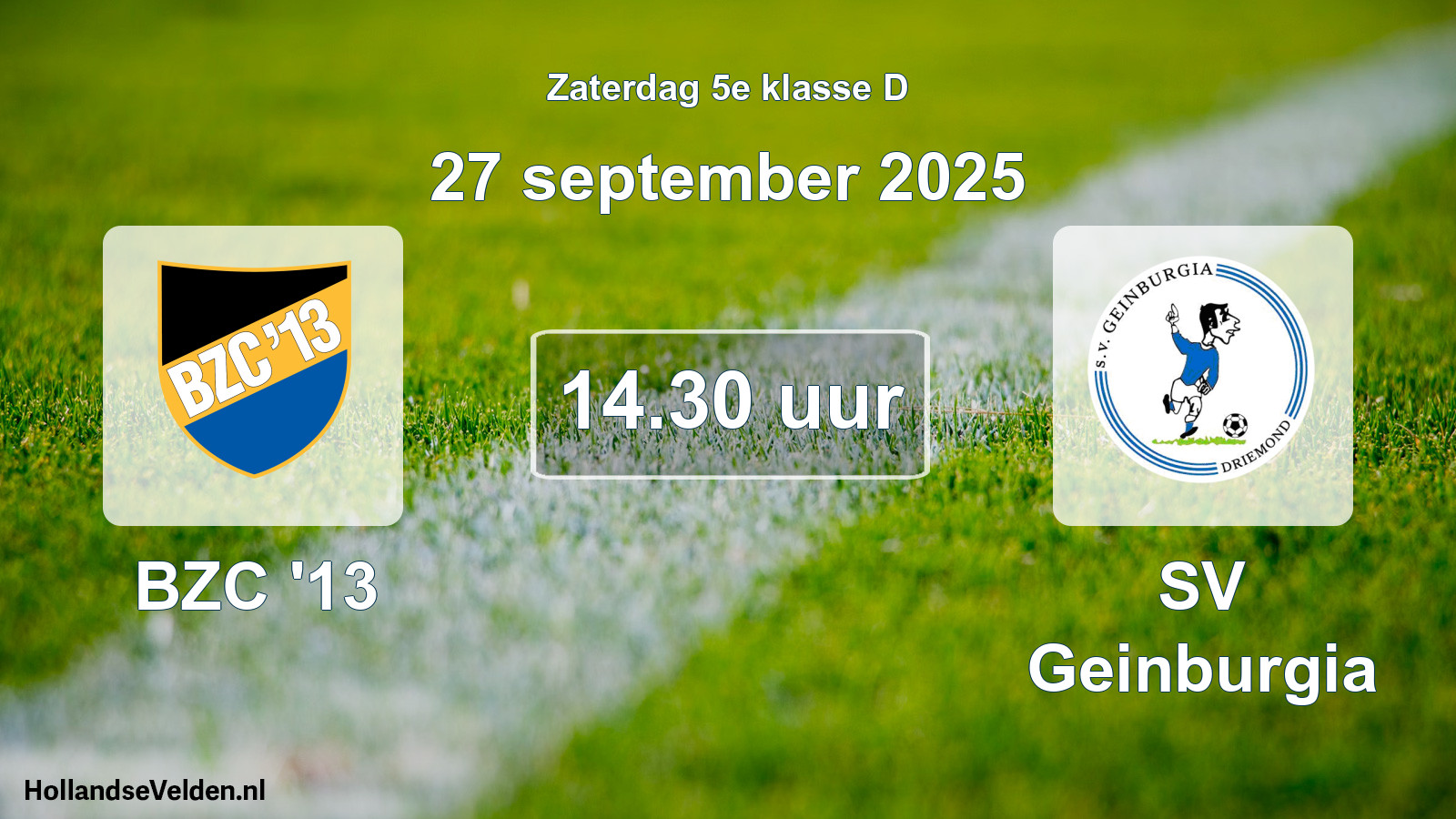 Geplande wedstrijd: BZC '13 - SV Geinburgia (27 september 2025)