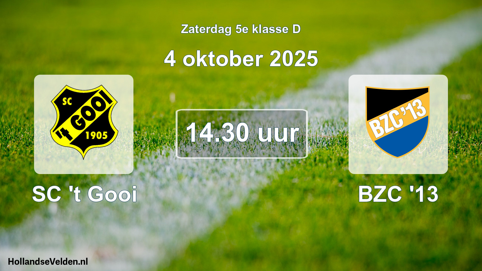 Geplande wedstrijd: SC 't Gooi - BZC '13 (4 oktober 2025)