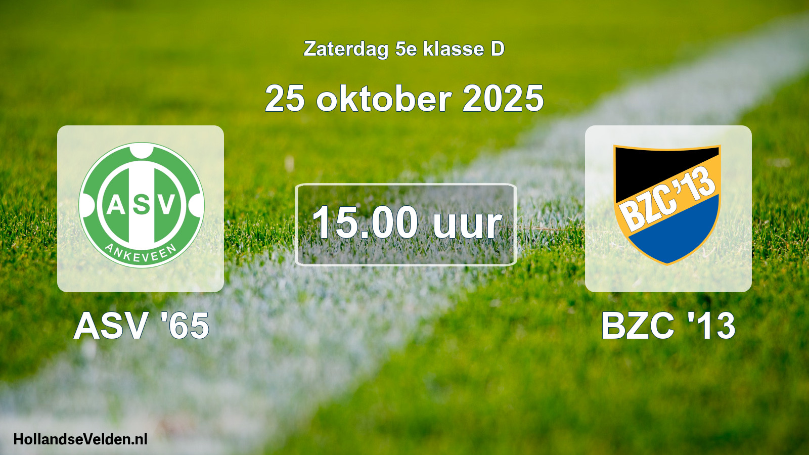 Geplande wedstrijd: ASV '65 - BZC '13 (25 oktober 2025)