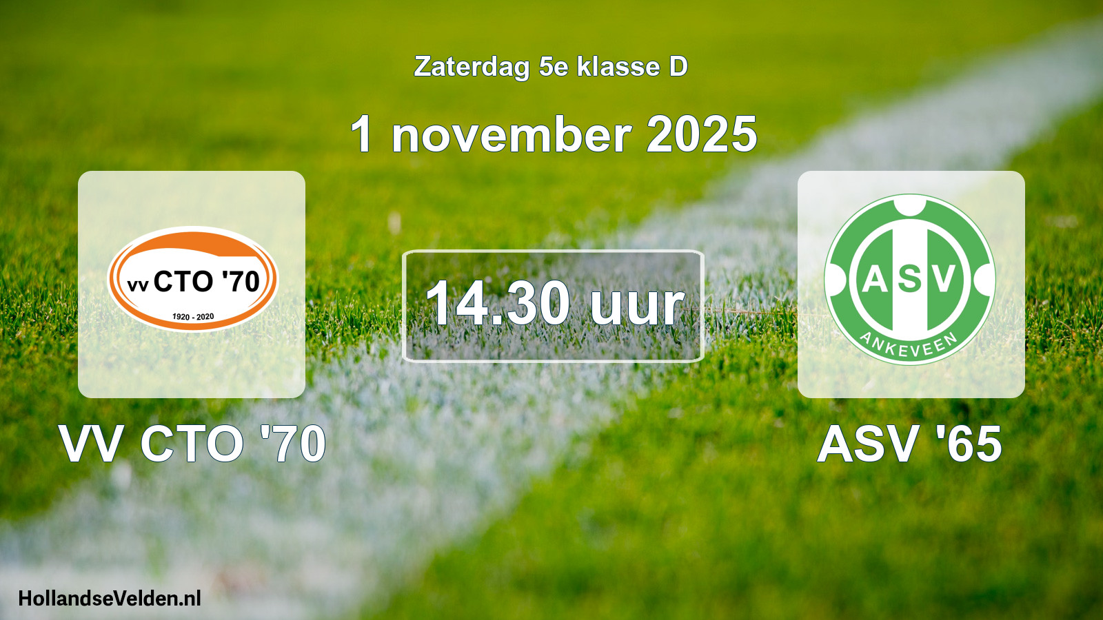 Geplande wedstrijd: VV CTO '70 - ASV '65 (1 november 2025)