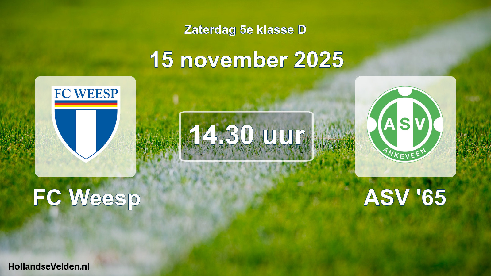 Geplande wedstrijd: FC Weesp - ASV '65 (15 november 2025)
