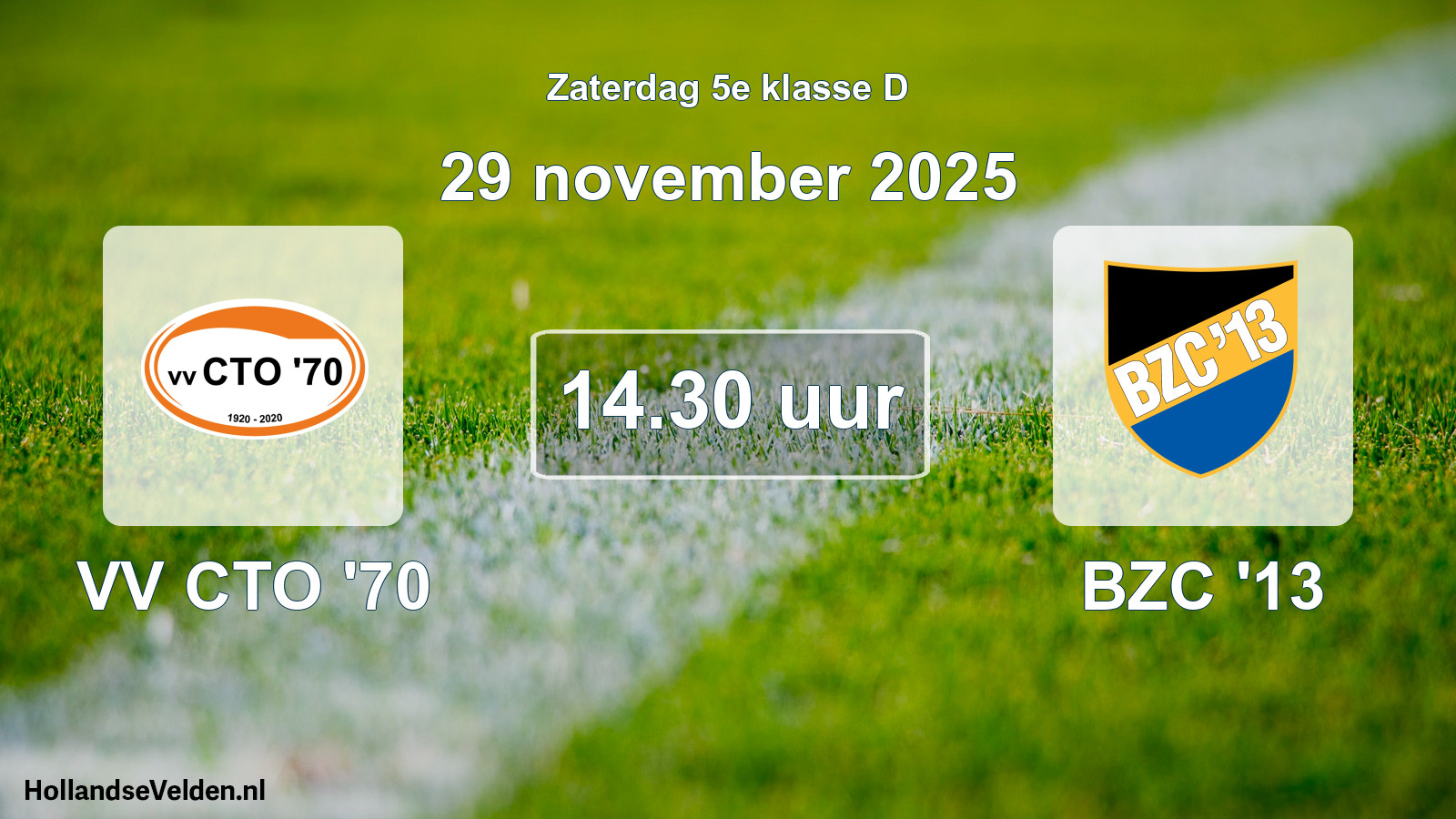 Geplande wedstrijd: VV CTO '70 - BZC '13 (29 november 2025)