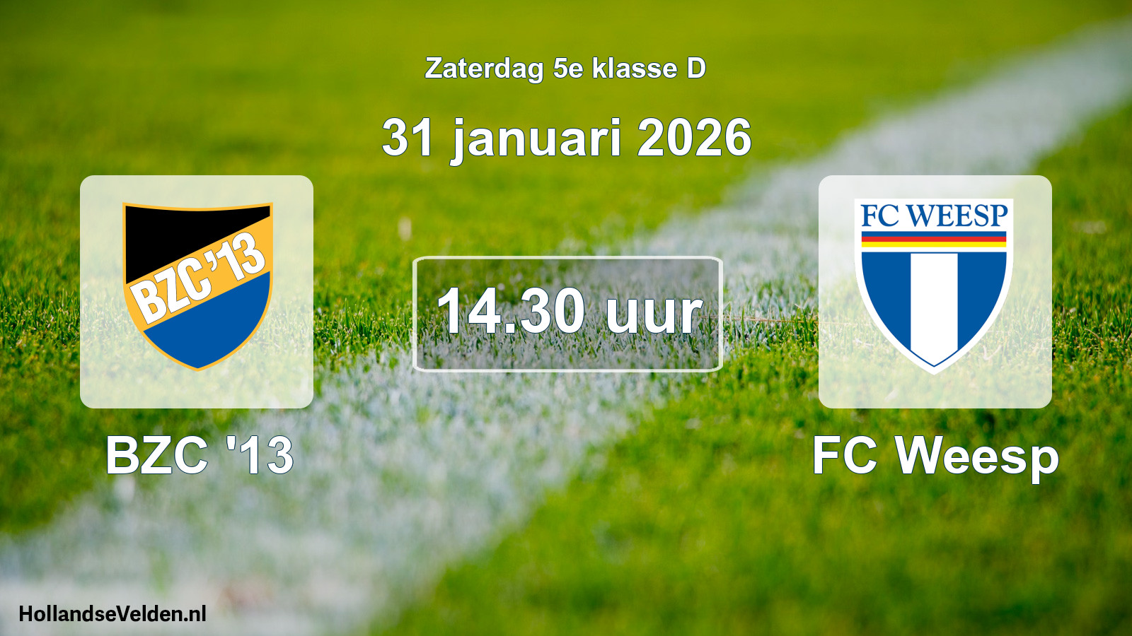 Geplande wedstrijd: BZC '13 - FC Weesp (31 januari 2026)