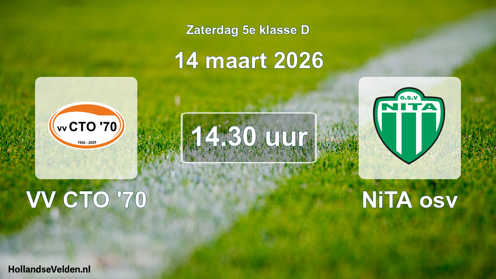 Geplande wedstrijd: VV CTO '70 - NiTA osv (14 maart 2026)