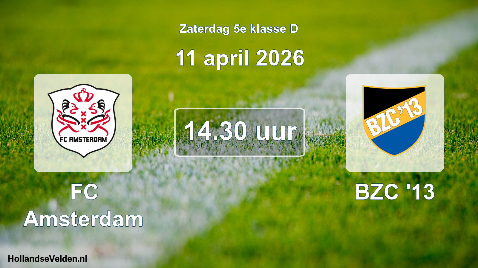Geplande wedstrijd: FC Amsterdam - BZC '13 (11 april 2026)