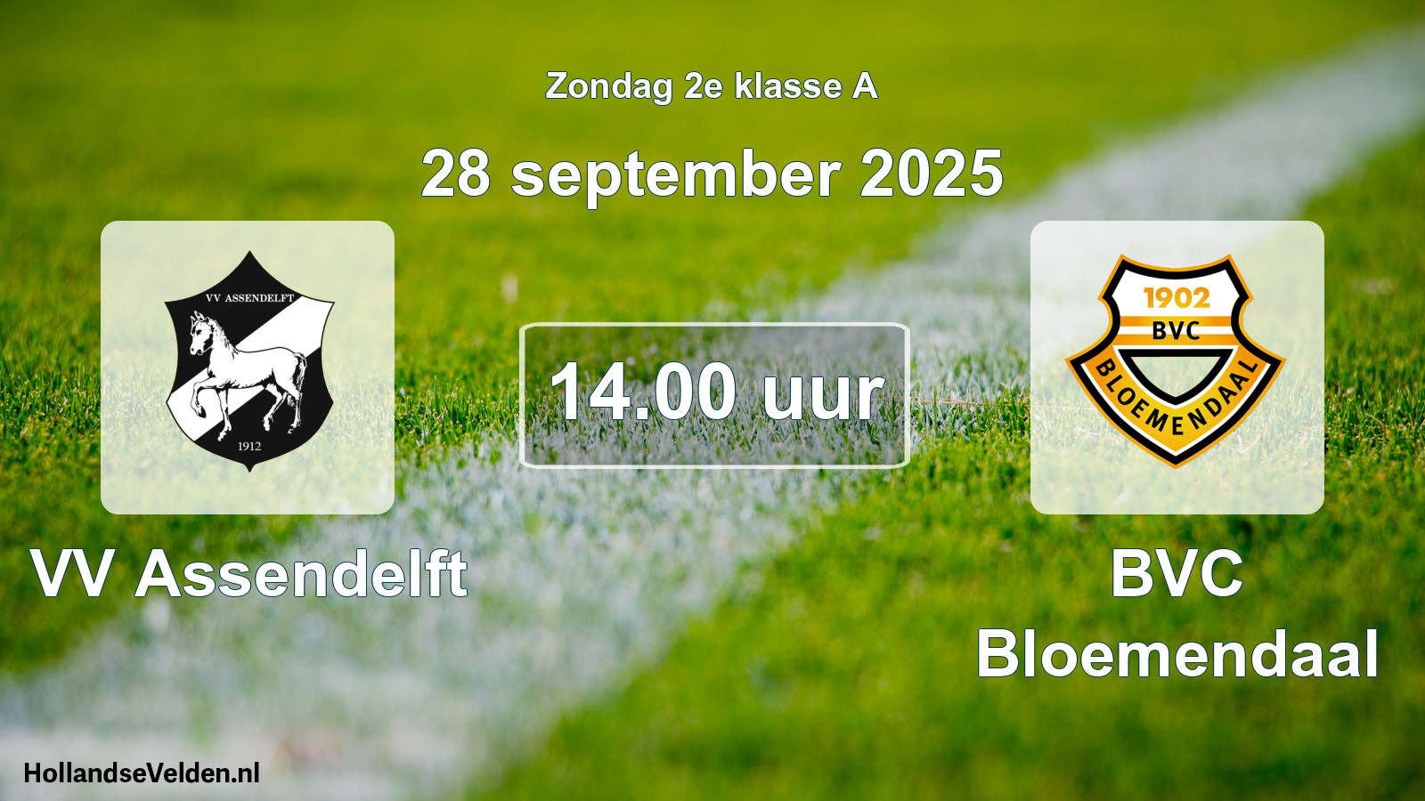 Geplande wedstrijd: VV Assendelft - BVC Bloemendaal (28 september 2025)