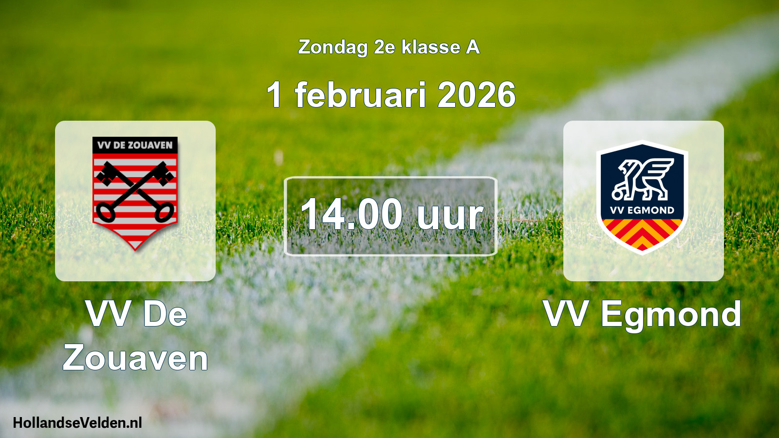 Geplande wedstrijd: VV De Zouaven - VV Egmond (1 februari 2026)