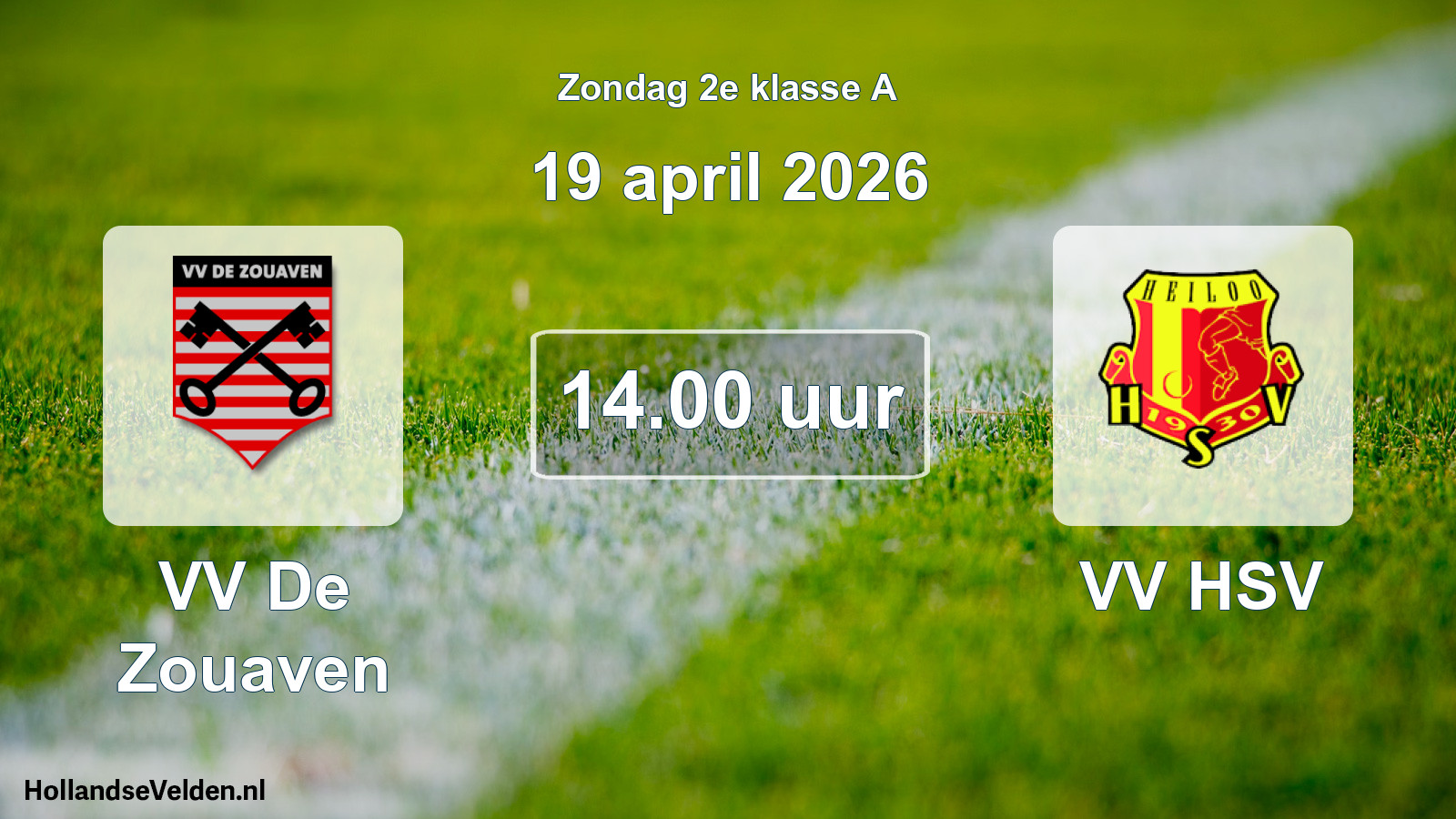 Geplande wedstrijd: VV De Zouaven - VV HSV (19 april 2026)