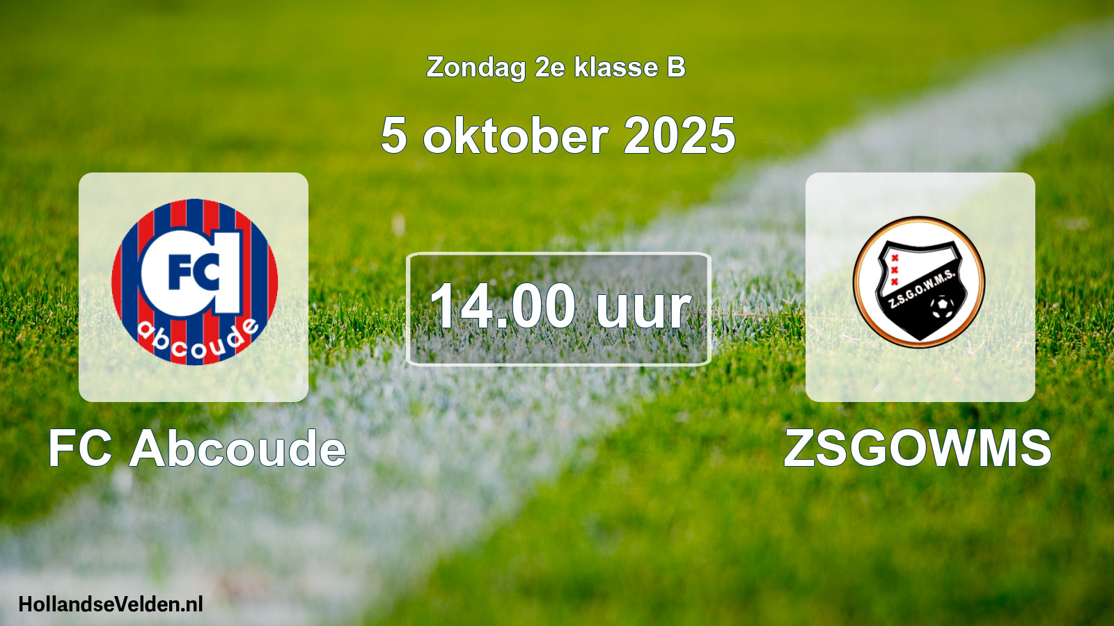 Geplande wedstrijd: FC Abcoude - ZSGOWMS (5 oktober 2025)