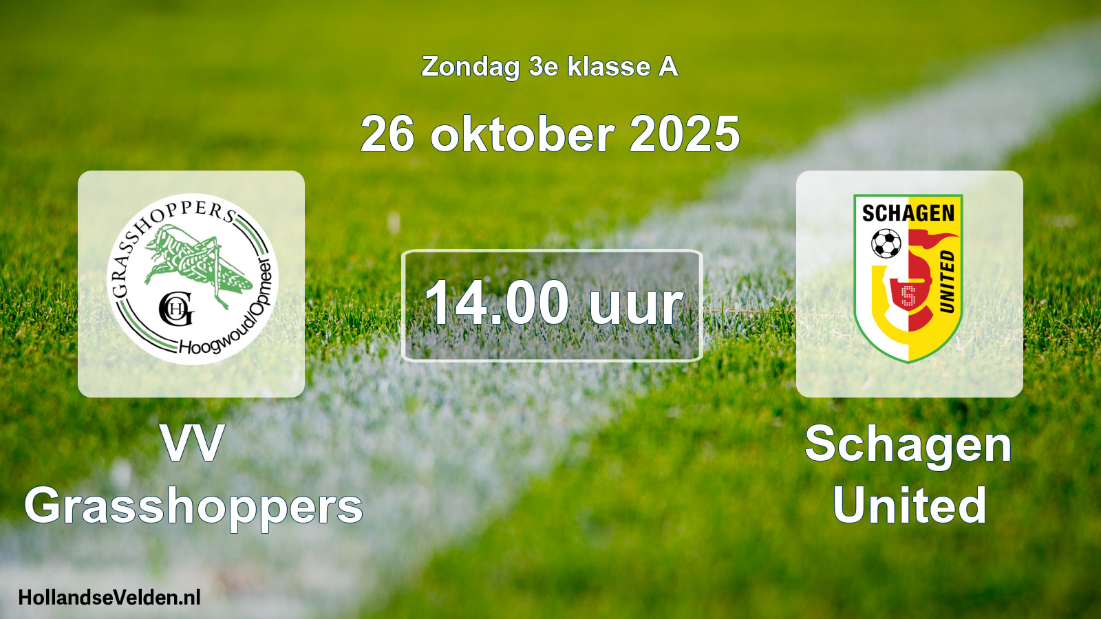 Geplande wedstrijd: VV Grasshoppers - Schagen United (26 oktober 2025)