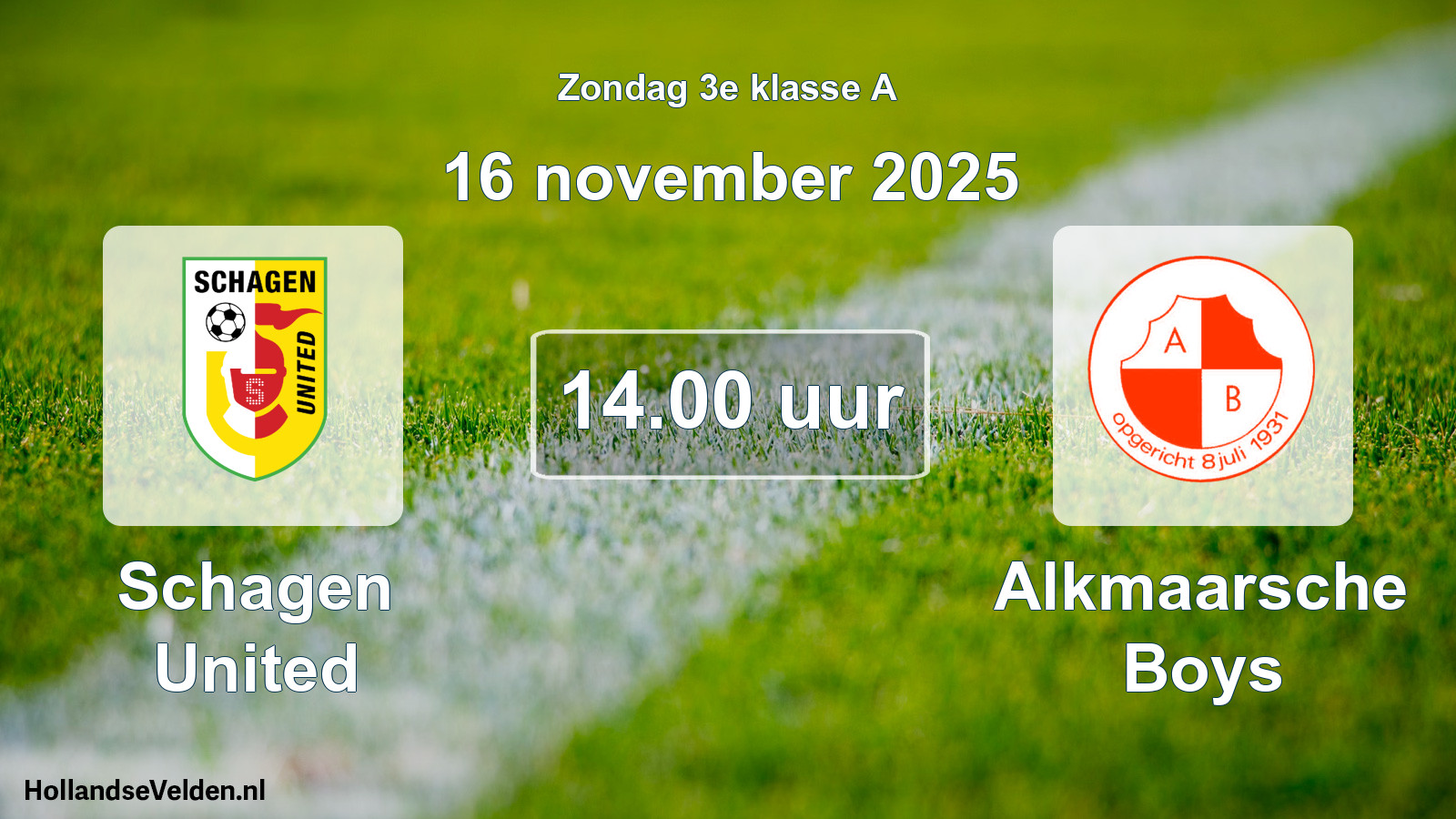 Geplande wedstrijd: Schagen United - Alkmaarsche Boys (16 november 2025)
