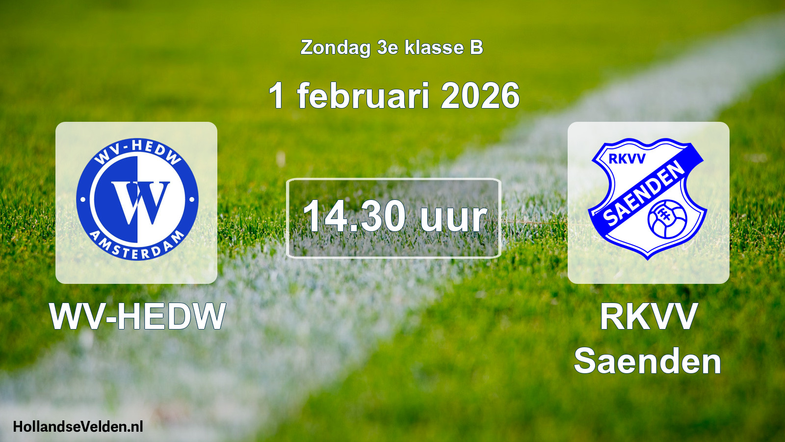 Scheduled Match: WV-HEDW - RKVV Saenden (1 February 2026)
