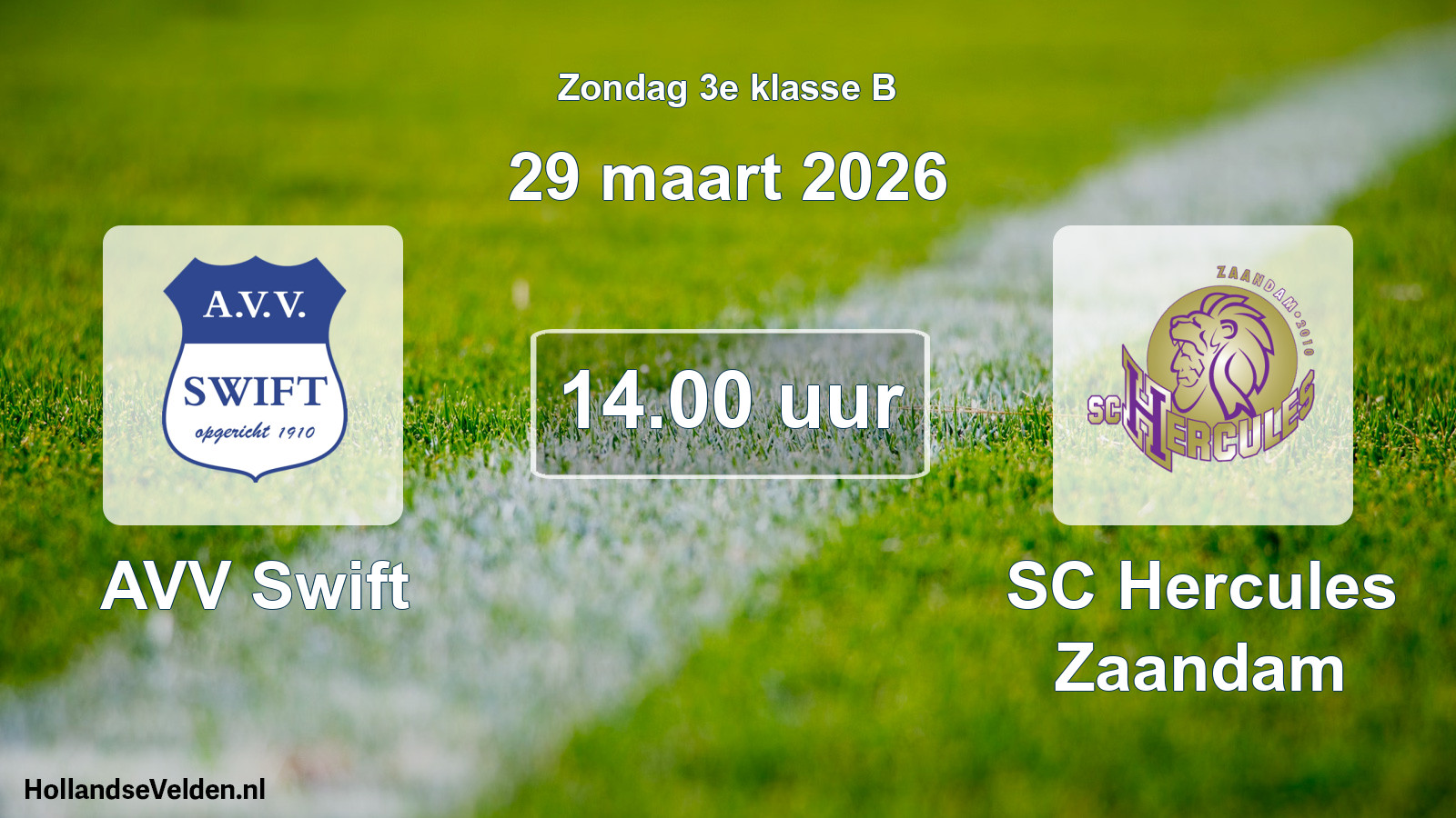 Geplande wedstrijd: AVV Swift - SC Hercules Zaandam (29 maart 2026)