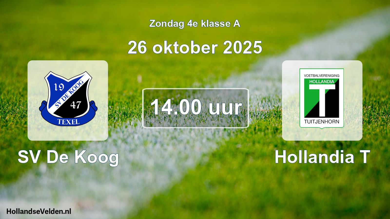 Geplande wedstrijd: SV De Koog - Hollandia T (26 oktober 2025)