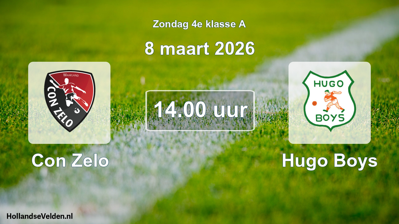 Geplande wedstrijd: Con Zelo - Hugo Boys (8 maart 2026)