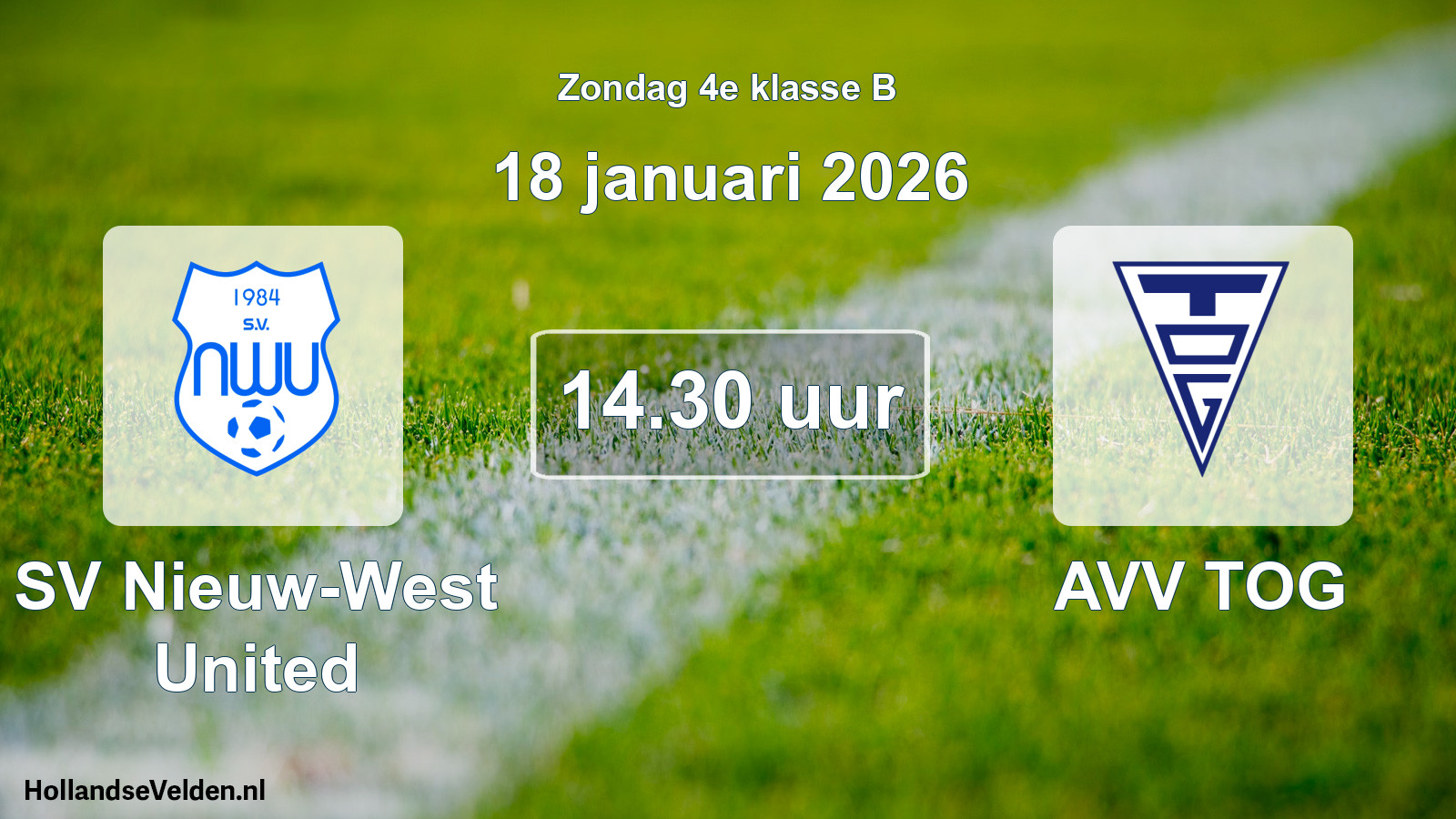 Scheduled Match: SV Nieuw-West United - AVV TOG (18 January 2026)