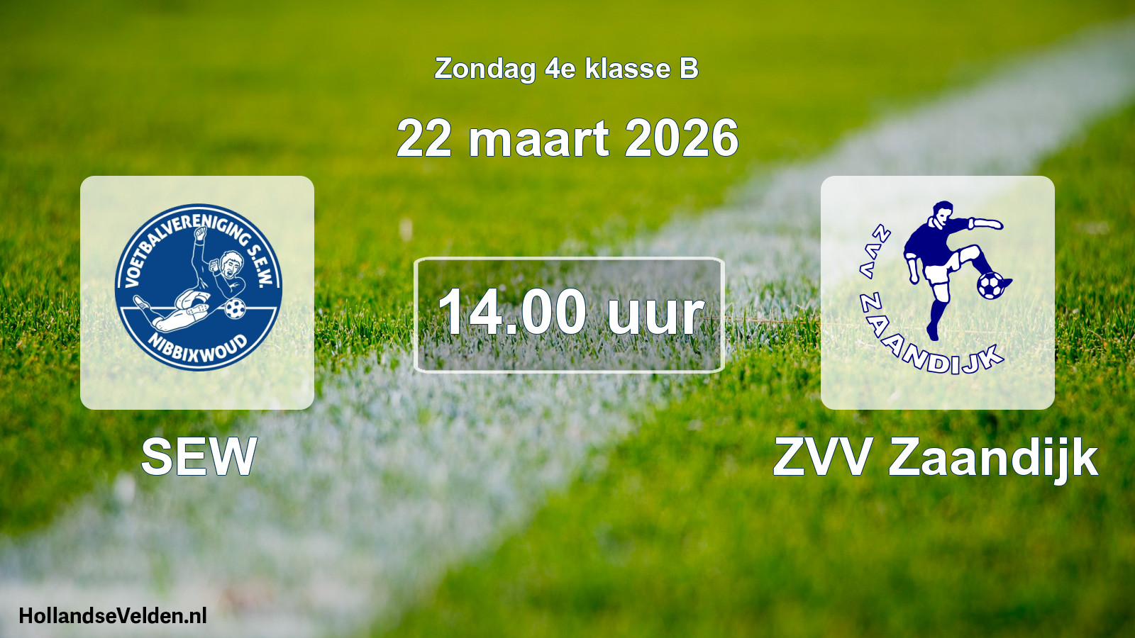Geplande wedstrijd: SEW - ZVV Zaandijk (22 maart 2026)