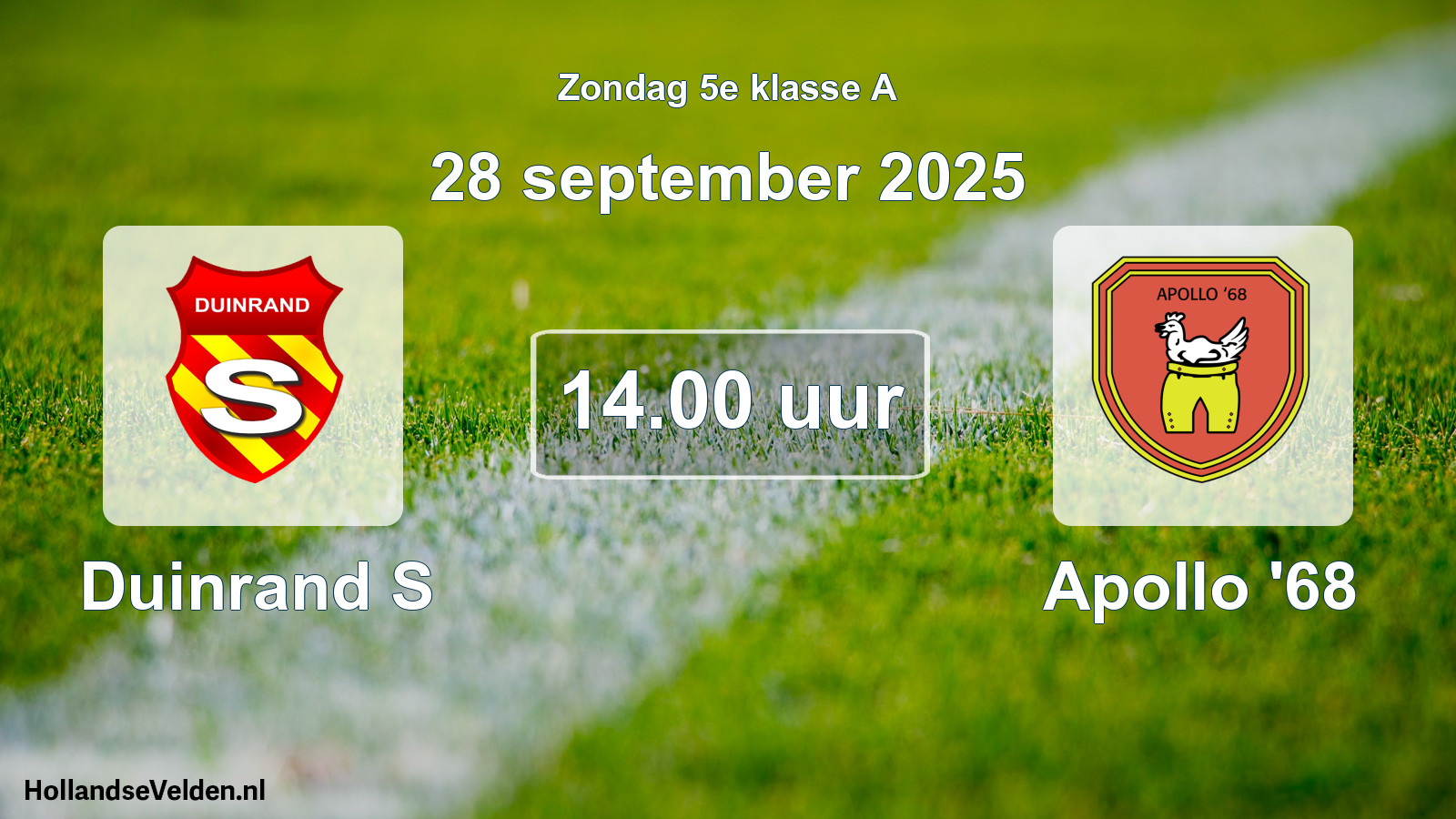 Geplande wedstrijd: Duinrand S - Apollo '68 (28 september 2025)